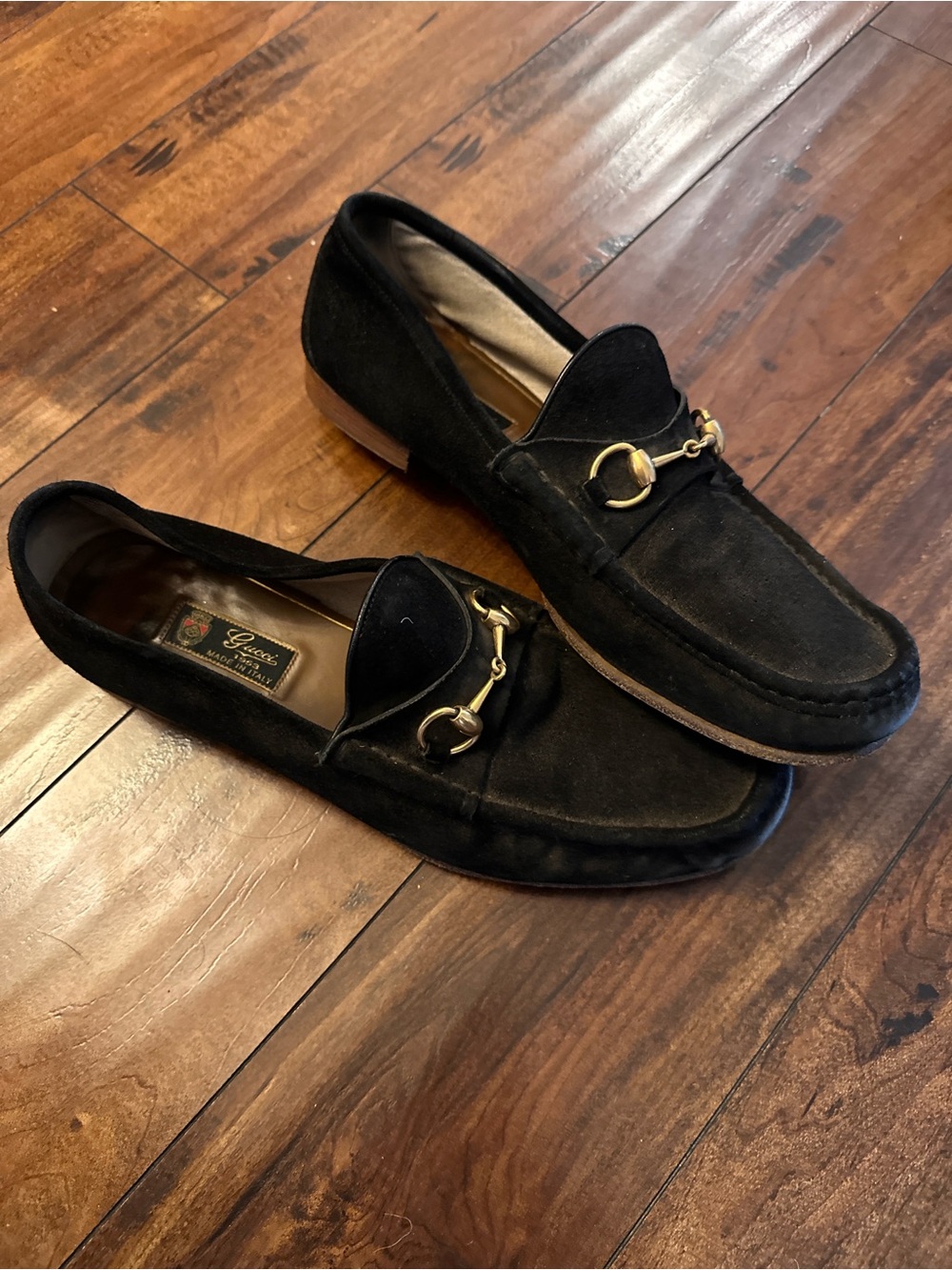 Gucci Black Suede Horsebit Slip-On Loafers